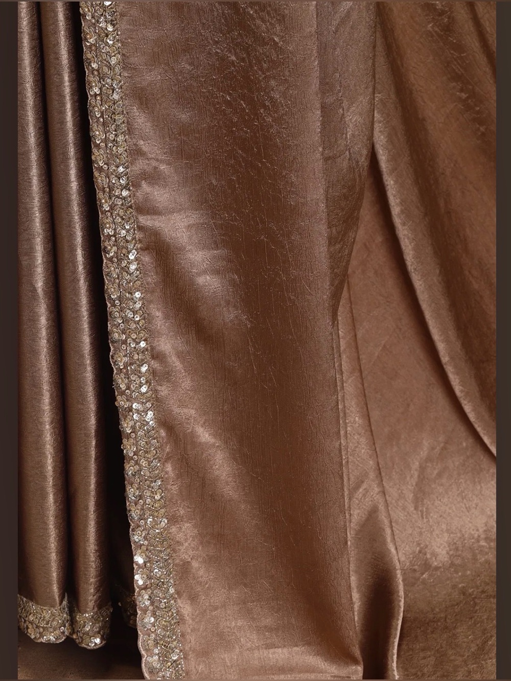 Elegant Beige Satin Saree with Silver Embellished Blouse - Picture 10 of 10